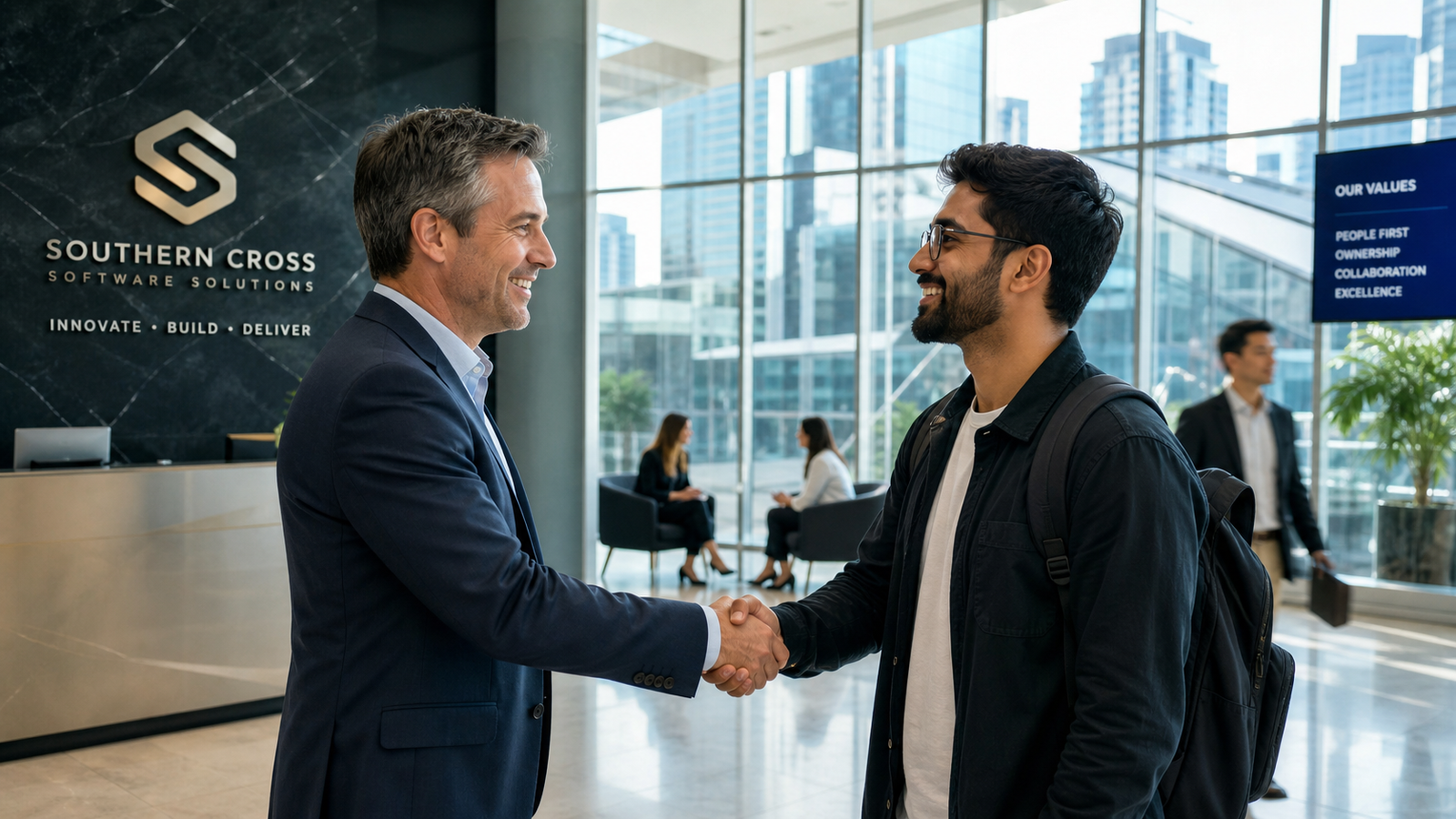 Enterprise IT team collaborating in a Melbourne Southbank technology office